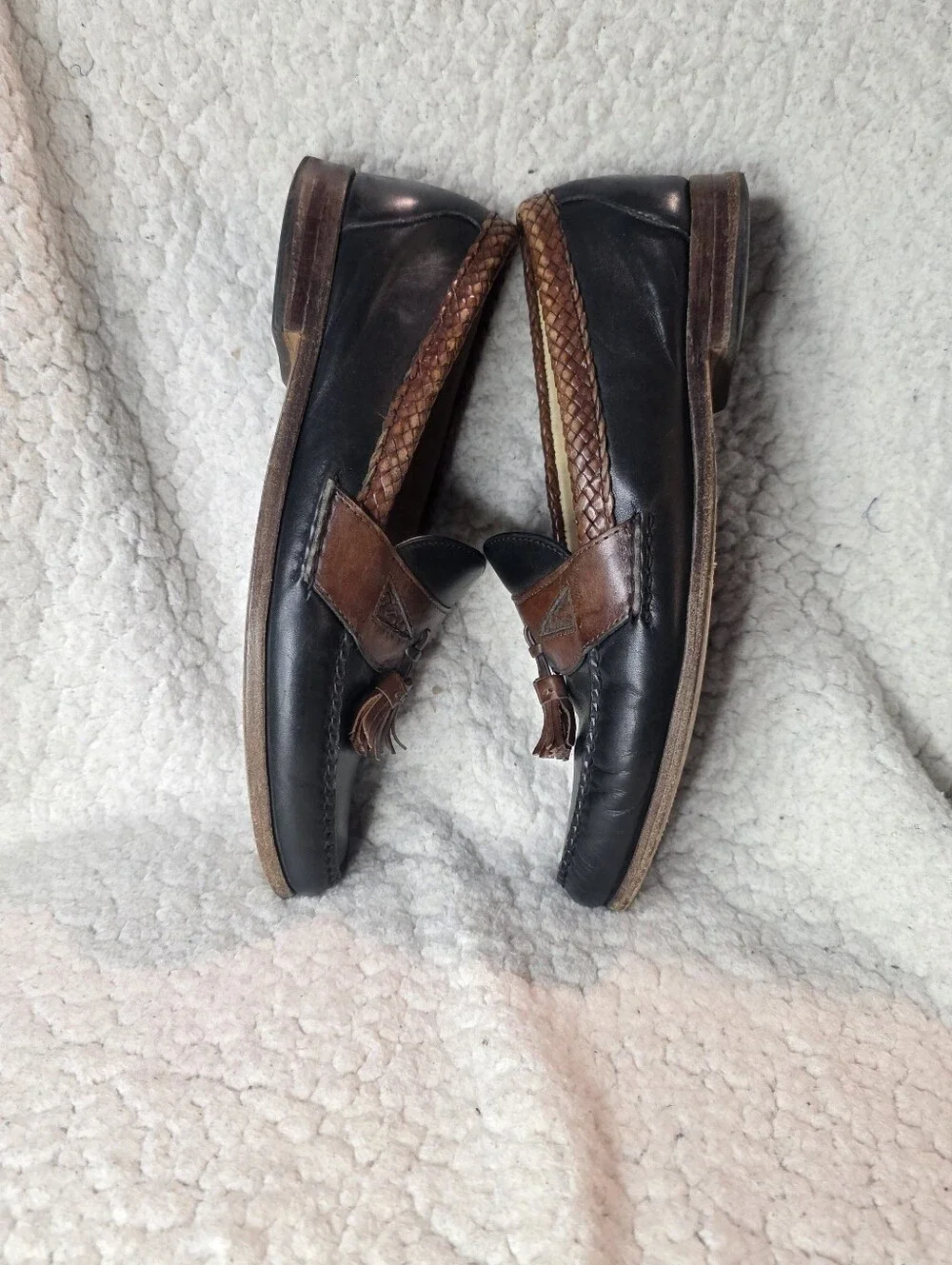 Allen Edmonds Maxfield Two Tone Tassel Loafers Mens 9.5 D Black Brown Leather
